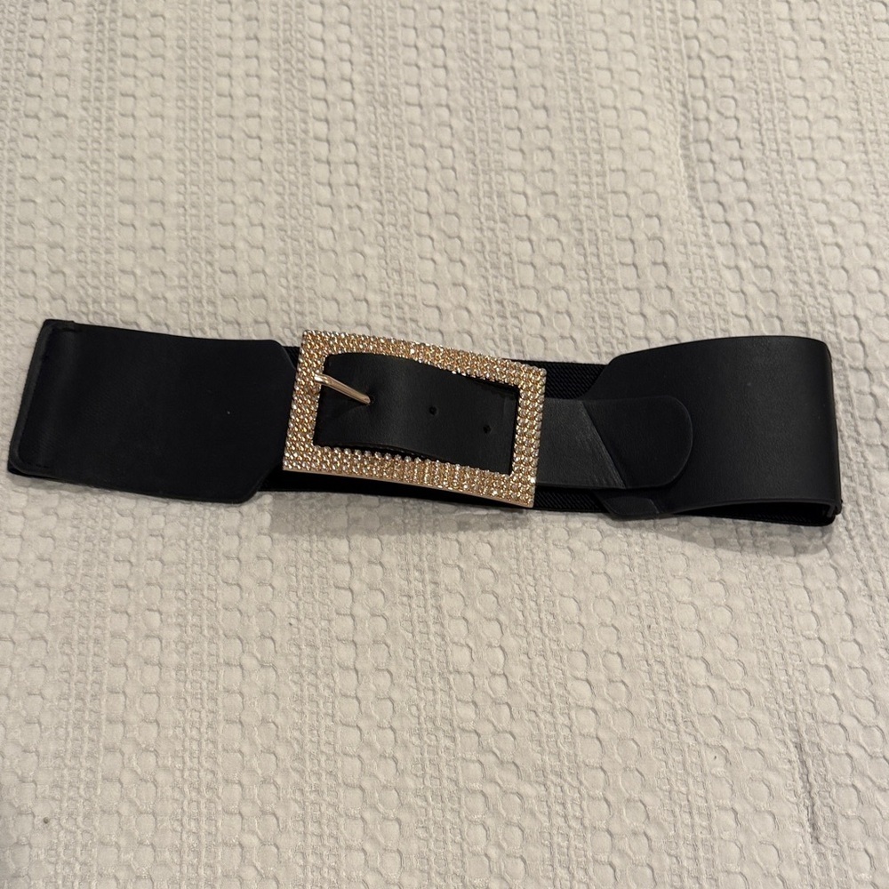 Chic Black Belt with Gold Embellished Buckle (B1)